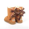 WG – bottes de neige en cuir véritable pour enfants, bottes d'hiver chaudes en feutre pour mi-mollet, chaussures à lacets avec nœud papillon pour garçons et filles, chaussures de crépuscule