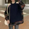 Gagaok Streetwear Frauen Patchwork Gestrickte Pullover Frühling Herbst Neue Oansatz Plaid Volle Lose Beiläufige Harajuku Wilden Pullover 201221