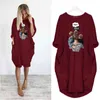 Vestido midi talla grande suelto casual vestidos de mujer039s manga larga bata de otoño súper mamá estampado o cuello bolsillo mujer embarazada ropa 2411903