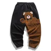 Fashion Bear Cartoon Pattern Fleece Casual Pants Autumn Winter Loose Plus Size Warm Thick Jogging Streetwear Men Clothing 220212