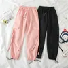 봄화물 바지 학생 스포츠 스포츠 캐주얼 스웨트 여성 블랙 하이 웨이스트 포켓 바지 Streetwear Womens Joggers Sweatpants 201031