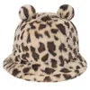 Kvinnor Vinter Fuzzy Plush Bucket Hat Bear Ears Leopard Zebra Cow Fisherman Cap1