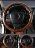 Cobertura de volante de carro couro de grão de madeira confortável respirável trançado volante acessórios de estilo de carro para a maioria dos veículos2816