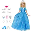 1set include 1 Pcs Doll Dress Copy Princess 13 Pcs Random Accessories Shoes Handbag Glasses Clothes for Barbie KidsToys