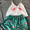 QWEEK Flamingo Piżamy Dla Kobiety Jedwab Sexy Pijamas Kobiety Satin Pajama Femme Fox Drukuj V Neck Strona główna Garnitur Pleasear Dropshipping T200701