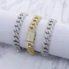 Charm Bracelets 12MM Iced Out Wide Miami Cuban Link Chain Bracelet 2 Raw Gold Silver Color Cubic Zirconia Hip Hop Men Jewelry