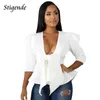 Stigende demi-manches Sexy col en V profond Bow Blouse femmes été décontracté couleur unie à volants Blouse élégant Bandage Crop Blouse Top T200322