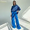 Clacive Blue Office Women's Pants Fashion Loose Full Length Ladies Ounsersカジュアルハイウエストワイド220211