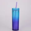 450ml 그라디언트 컬러 텀블러 빨대 여름 파티 음료 컵 재사용 가능한 플라스틱 스키니 텀블러