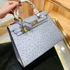 Kadın Çanta Orijinal Deri Çantalar Omuz Çantası Moda Düz Buzağı Deri Devekuşu Cilt Kilit Anahtar Hasp Sanat Eserleri El B232U