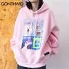 Gonthwid Hip Hop Hoodie Bluza Streetwear Zwierząt Dog Drukuj Polar Kapturem Męskie Harajuku Winter Cotton Pullover Pink 211230