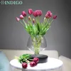 Indigo- (3 Flores + 2 Bud) Roxo Tulip Bouquet Real Toque Silicone Tulipa Alta Qualidade Decoração Home Artificial Flower Frete 201222