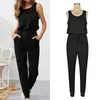 Sexy sem mangas jumpsuit mulheres longas romper 2019 novo verão mulheres senhora jumpsuit coveralls sexy fêmea feminina preta jumpsuits t200107