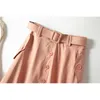 TIGENA décontracté ceinture poche longue jupe femmes mode coréenne simple boutonnage une ligne élastique taille haute jupe femme rose jaune Y1214