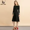 LD Linda della Moda Tasarımcısı Kış Vintage Siyah Ceket kadın Zarif Çiçek Nakış Dış Giyim Yün Uzun Palto 210204