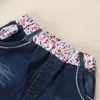 Moda primavera Outono crianças meninas roupas conjuntos de algodão o-pescoço tops + jeans 2 pcs manga longa floral denim ternos 2 a 6 anos de idade 201031