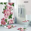 Tapis de bain Les 4 ensembles Tapis de salle de bain et tapis Rideau de douche Fleurs peintes Couverture de siège de toilette Rideau antidérapant1