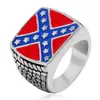 Men's Stainless steel federal American federation Red Blue United States US flag star shape cross X intersect confederate rings jewelry