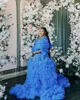 青い錯型マタニティチュール写真撮影ドレス妊娠中の女性長袖のフリル除去ブライダルパーティー誕生日ガウン