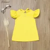 Vêtements d'été pour bébés filles, robe à manches volantes, robes pour nouveau-nés, couleur unie, avec nœud, vêtements pour enfants filles 27 Q1223