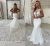 2022 Plaj Seksi Mermaid Gelinlik Kepçe Boyun Dantel Aplikler Bridde Elbise Açık Geri Ülke Gelin Kıyafeti Vestido De Novia Robe Mariée