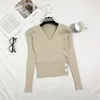 Gagarich Autumn Women Sweater Sexy Cross V-neck Slim Button Solid Short Pullovers Ladies Long Sleeve Bodycon Bottom Jumpers LJ201017