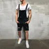 2021 Oversize Fashion Men's Ripped Jeans Jumpsuits Shorts Summer Hi Street Distressed Denim Bib Overaller för Man Suspender Byxor