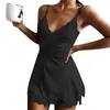 Женская одежда для сна, сексуальное женское кружевное шелковое атласное ночное платье без рукавов, ночная рубашка с v-образным вырезом, большие размеры 3XL, ночная рубашка Nightw300m