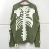 Heren Sweaters 2021FW Winter Skeleton Bot Afdrukken Kapital Trui Mannen Dames Crewneck Vintage Green Sweatshirts Schade Gat Brei Pullovers1