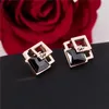 Or Rose Plaqué Acier Inoxydable Zircon Noir Stud Boucles D'oreilles Bijoux pour Femmes Cadeau