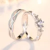 Anillos de pareja de plata, anillos de boda de compromiso, anillo de diamante ajustable abierto tejido para hombres y mujeres, joyería de moda y regalo de arena