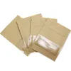 100 pacote branco branco kraft papel sacos reaisable com janela claro selo de calor Airtight Bolsa para fecho de armazenamento de alimentos zip embalagem de lanche de café