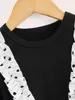 Baby Polka Dot Print Flounce Sleeve Frill Trim Combo Bodysuit Dress SHE