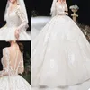 فساتين زفاف كرة دبي الفاخرة الأكمام الطويلة الدانتيل ثياب الزفاف الأنيقة العربية المصنوعة من Vestidos de Novia2846