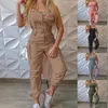 Women's Two Piece Pants Plus Size Jumpsuit Office Lady Sleeveless Halter Polyester Casual Backless Sexy Slim Women Romper Pant Sets