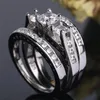 3 sztuk Nowy musujące Luksusowa biżuteria 925 Srebro Trzy Kamień Okrągły Cut White Topaz CZ Diamond Eternity Kobiety Pierścionek ślubny