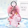 26 färger Unicorn Pom Keychain Pendant Cute Pompom Artificial Rabbit Fur Ball Key Chain Bag med läder sladd Bell Keychain