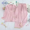 Dianruo Autumn Sleepwear Women New Silk Ladies Lengeve Lace Home Wear Set Koreanバージョンの女の子Sweet Pajamas Q377 201217