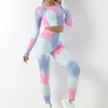 Dyeing Seamless Yoga Set Gym Fitness Clothing Sportswear High Waist Leggings Suit Sports Bra Suits Tie Dye Top 220210