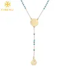 FINE4U N314 Stainless Steel Muslim Arabic Printed Pendant Necklace Blue Color Beads Rosary Necklace Long Chain Jewelry5453540