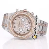 Nuevo reloj para hombre Full Iced Out Vs Diamond Pave Two Tone Rose Gold Números arábigos Marcadores Dial VK Cuarzo Cronógrafo Relojes Bling Jewelry