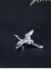 Real S925 Sterling Silver Personlighet Vintage Clear Sky Flying Crane Brosch Kvinna National Tide Klassisk Etnisk Krage Pin