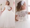 Abito da bambina in tulle bianco o avorio formale in pizzo personalizzato carino abito da ballo lunghezza del pavimento abito da principessa per feste per bambini piccoli