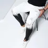 Gradient Color Ripped Jeans Hommes Casual Slim Fit Mens Skinny Jeans Homme Marque Motor Biker Hip Hop Zipper Denim Pantalon Pantalon 201118