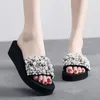 Chaussures de plage été haute plate-forme sandales compensées tongs pente à la main pantoufles femme cristal fleur chaussures Zapat Y200624
