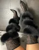 Stövlar 2022 Sexiga Kvinnor Över Knä Fur Stiletto Heels Pekade Toe Zapatillas Mujer Thigh High Tall Prom Skor