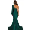 2020 One Shoulder Evening Dresses Long Sleeve Mermaid Satin Prom Dress Women Long Formal Party Gowns Vestido