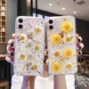 Mode äkta torkad pressad blomma folie mjuk tpu -fodral för iPhone 15 14 pro max 13 12 11 xr xs x 8 plus iphone15 solros konfetti paljett gel clear cover bakhud