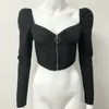 NewAsia Garden Vintage Corset Blouse Femmes Automne Manches Longues Bouffantes Avant Zipper Désossé Corset Top Casual Sexy Shrit Désossage Noir LJ200811