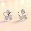 Pendientes de tuerca de Plata de Ley 925, joyería de moda para mujer de alta calidad, pendientes simples de circón de cristal con hoja de ciruela